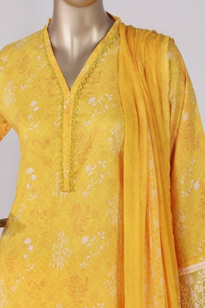Embroidered 3pc dress with Chiffon Duppatta (Yellow)