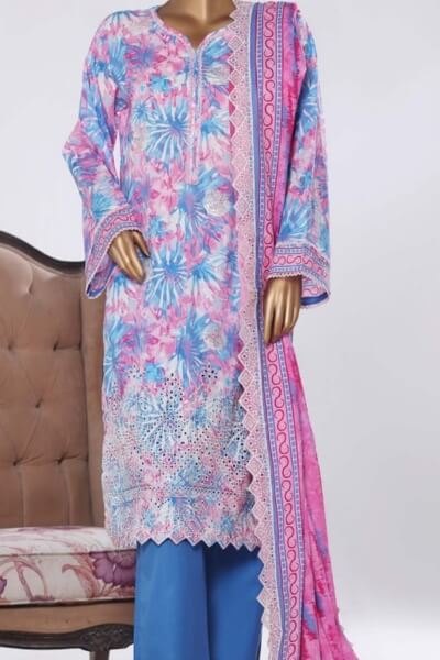 Riwayat-Embroided lawn 3 pc dress with embroidered lawn cutwork duppatta (Multi)