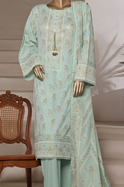 Riwayat-Gold paste block Print 3 PCs lawn dress (pink