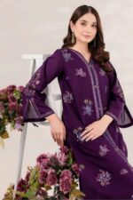 Heer Ready to Wear Embroidered 2-Piece Intermix Dress – Purple