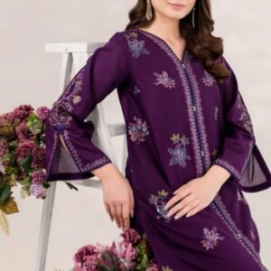 Heer Ready to Wear Embroidered 2-Piece Intermix Dress – Purple