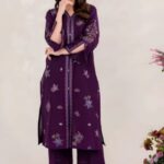 Heer Ready to Wear Embroidered 2-Piece Intermix Dress – Purple