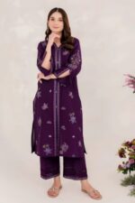 Heer Ready to Wear Embroidered 2-Piece Intermix Dress – Purple