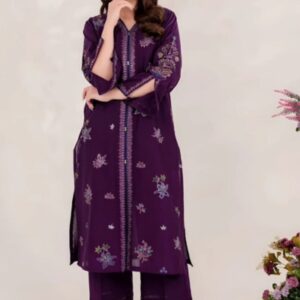 Heer Ready to Wear Embroidered 2-Piece Intermix Dress – Purple
